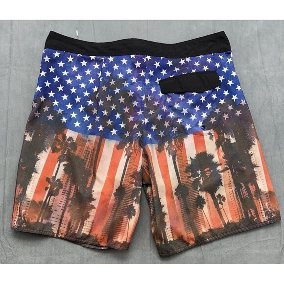 Joe Boxer Board Shorts Men's 40 Retro Tropical Stars Patriotic Unlined Blue Red - Picture 2 of 10
